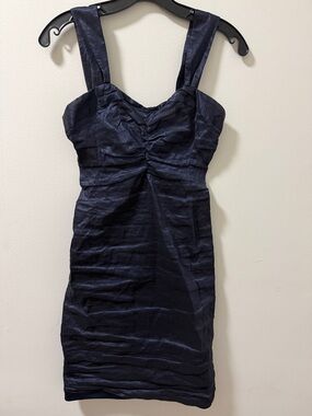 Searle Ruched Navy Blue Sweetheart Neckline Sleeveless Mini Dress. Size 4.